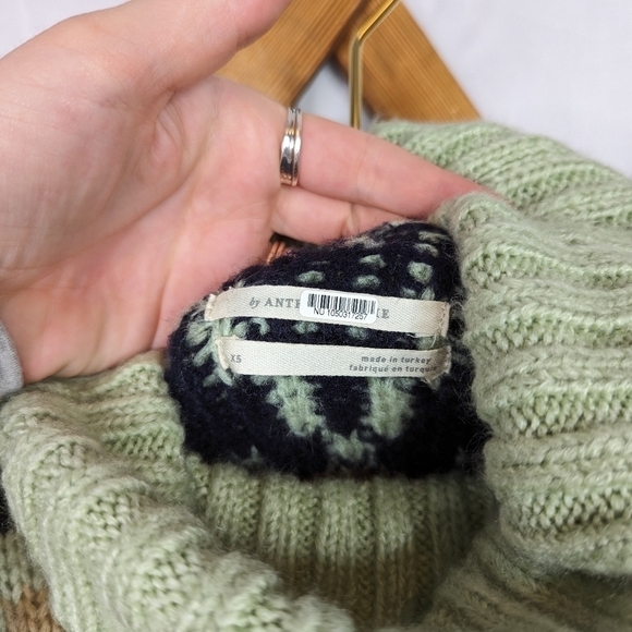 Anthropologie Fair Isle Chunky Knit Mint Green Tunic Turtleneck Sweater - Picture 5 of 9